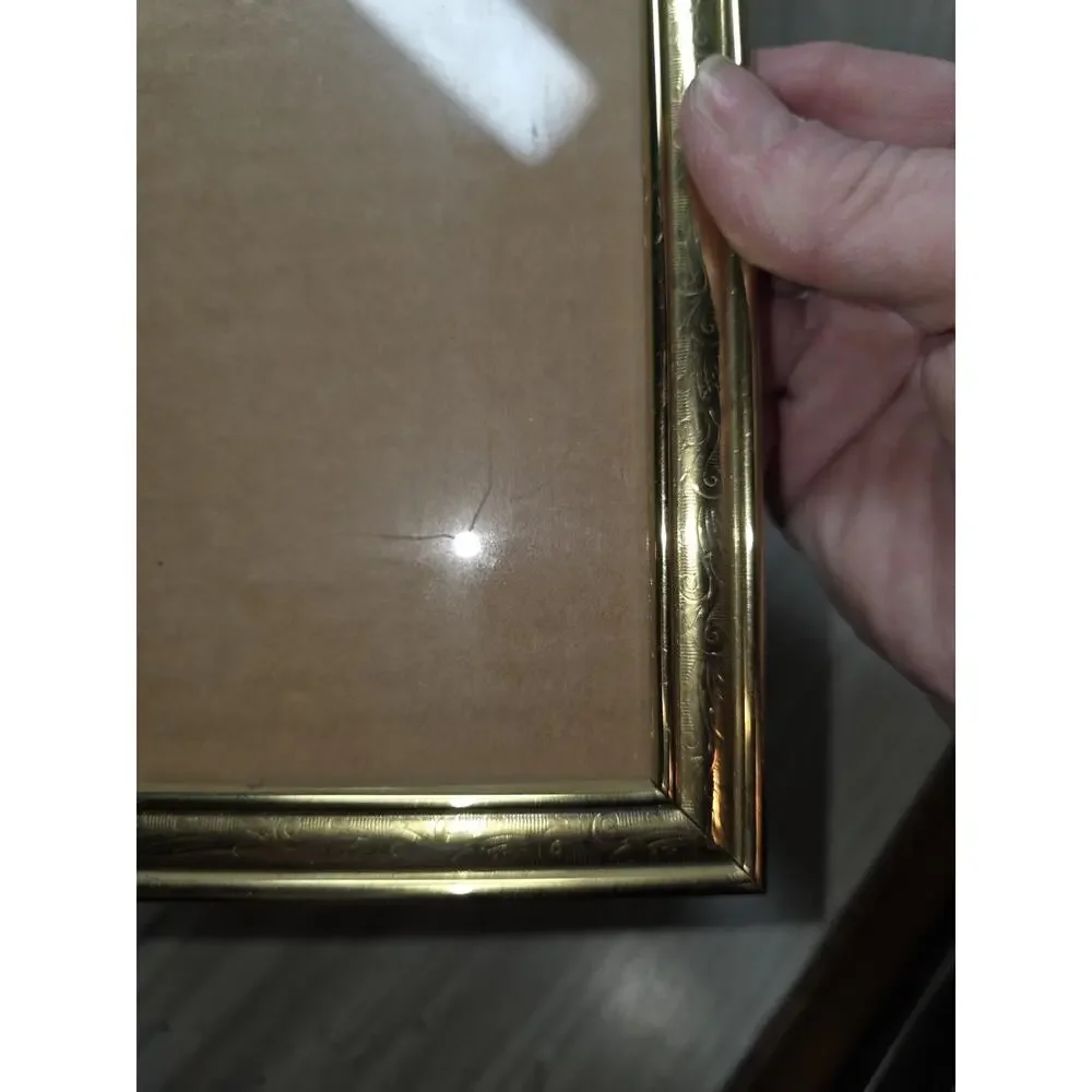 Vintage Etched Brass 5 X 7” Photo Picture Frame Gold Tone Metal MCM Easel Velvet